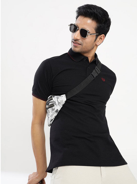Black Solid Slim Fit Polo T-Shirt | Greenfibre