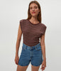Joni Striped Power Shoulder Tee