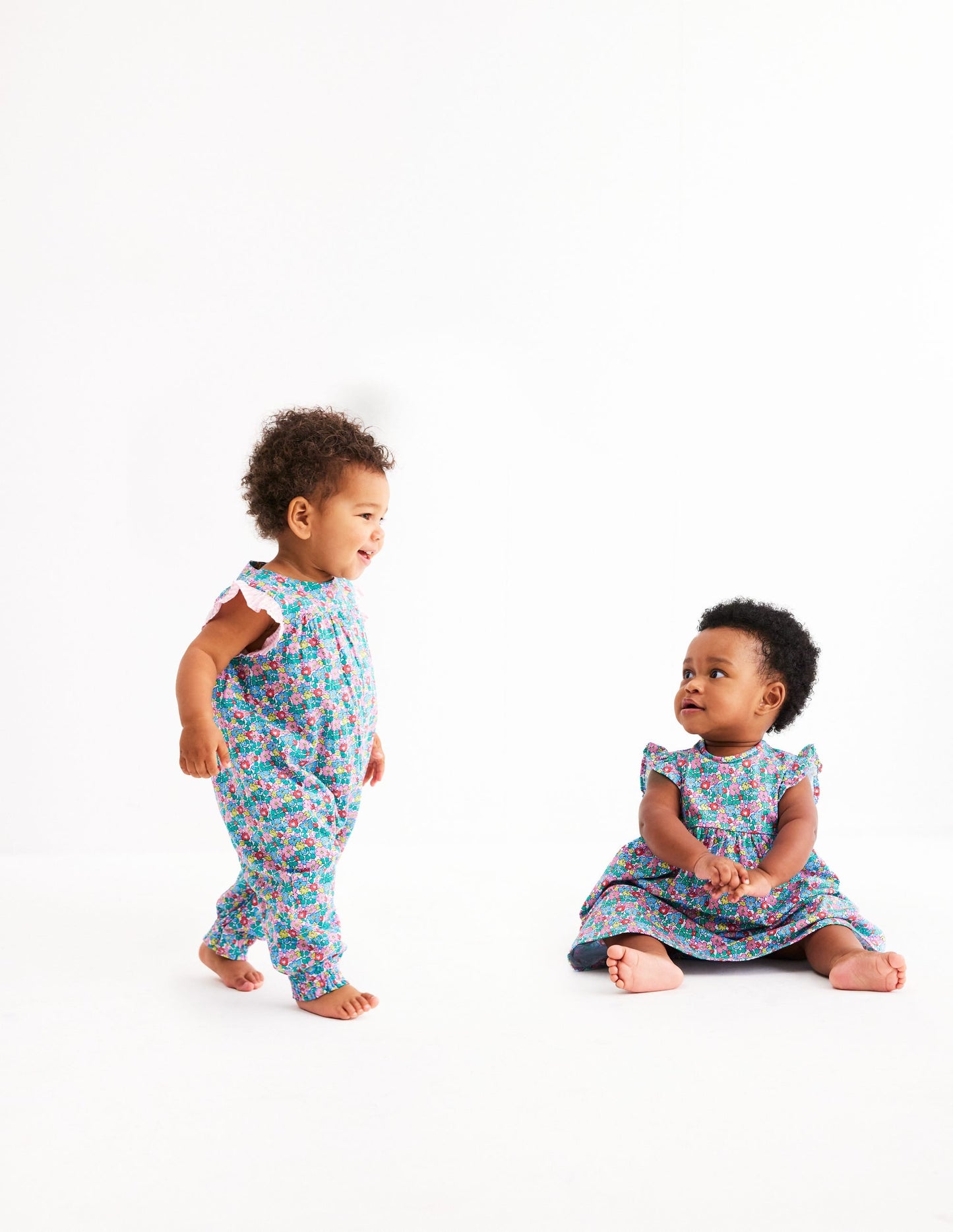 Ruffle Sleeve Romper-Multi Flowerbed