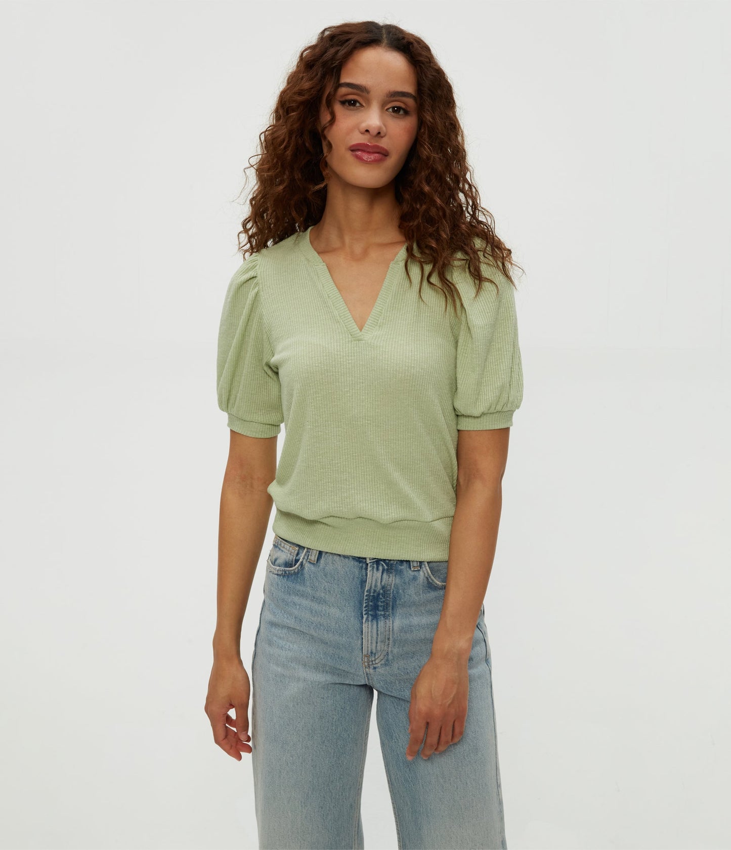 Quinn Puff Sleeve Ribbed Top