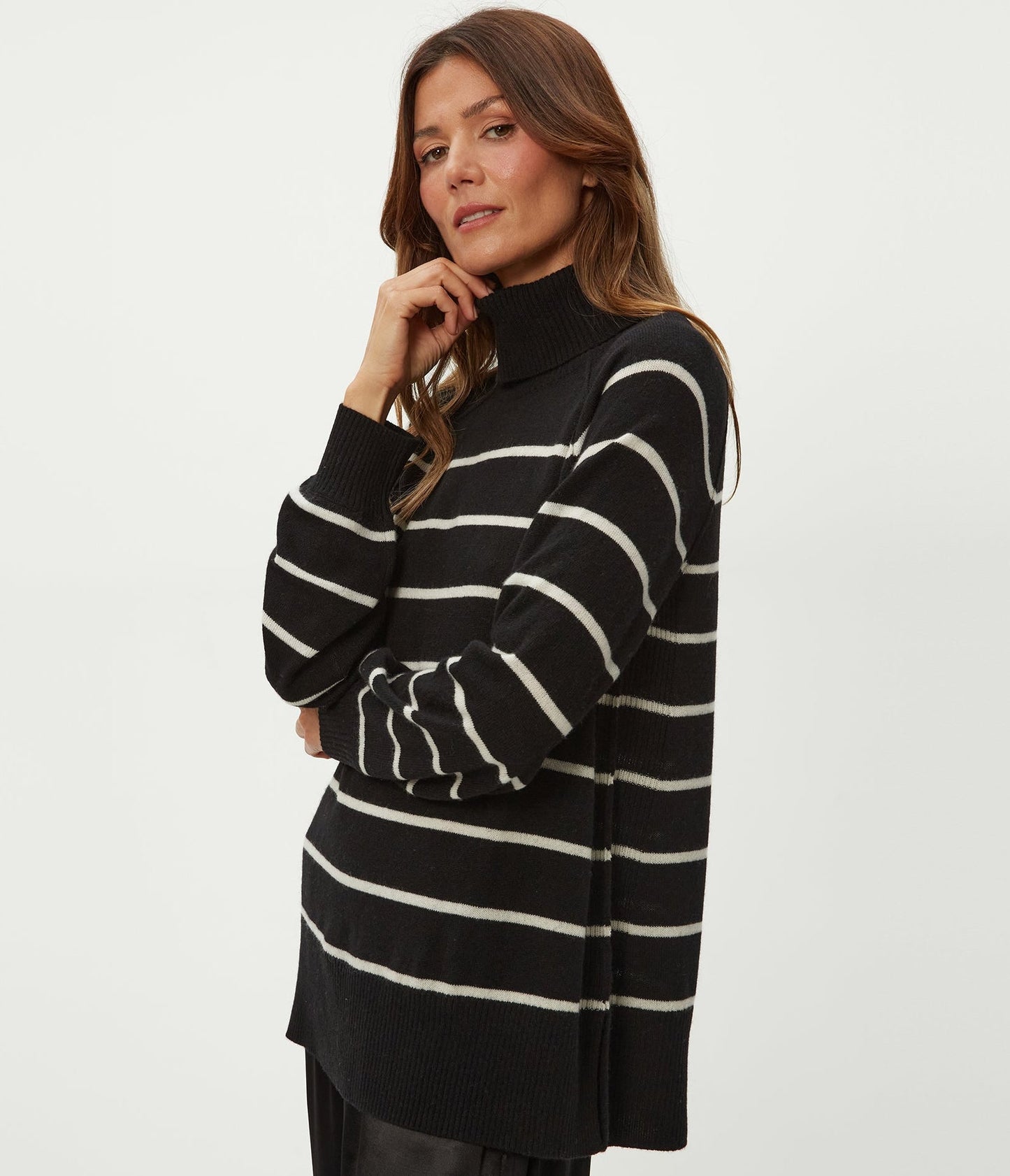 Tegan Striped Cashmere Turtleneck