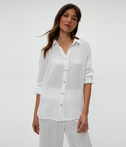 Petite Leo Gauze Button Down Shirt