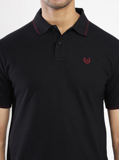 Black Solid Slim Fit Polo T-Shirt | Greenfibre